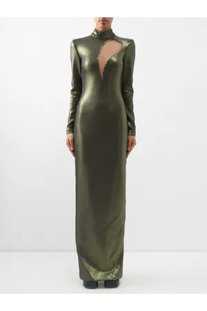 DAVID KOMA Women V-Neck Dresses - High-neck Cutout Sequinned Gown - Womens - Green