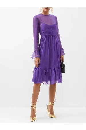 Gucci Women Midi Dresses - Pleated Silk-chiffon Midi Dress - Womens - Purple