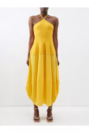 Stella McCartney Halterneck Compact-knit Jersey And Silk Midi Dress - Womens - Yellow