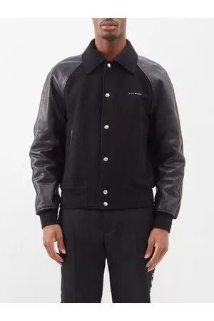 Givenchy Men Leather Jackets - Leather-sleeved Wool-blend Bomber Jacket - Mens - Black
