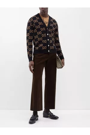 Gucci Men Lightweight Sweaters - GG-jacquard Wool Cardigan - Mens - Black Multi