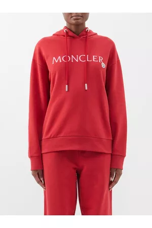 Moncler Logo-embroidered Cotton-jersey Hooded Sweatshirt - Womens - Red
