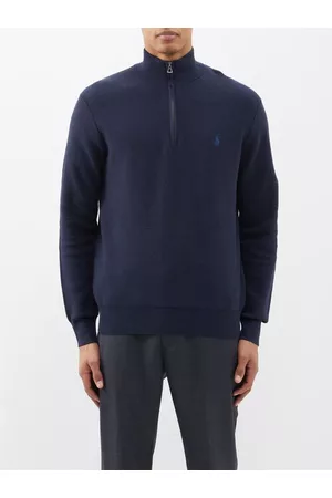 Ralph Lauren Logo-embroidered Half-zip Cotton-piqué Sweatshirt - Mens - Navy