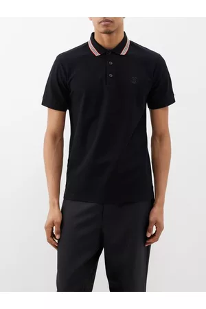 Burberry Men Polo T-Shirts - Walton Tb-embroidered Cotton Polo Shirt - Mens - Black