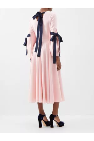 Roksanda Women Midi Dresses - Bow-sleeve Pleated Crepe Midi Dress - Womens - Pale Pink