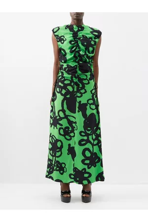 Christopher Kane Chroma Ivy-print Ruched Crepe Dress - Womens - Green Black