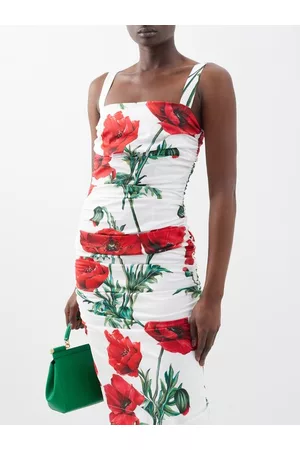 Dolce & Gabbana Happy Garden Carnation-print Ruched Dress - Womens - Red Print