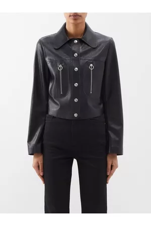Stella McCartney Women Leather Jackets - Press-stud Faux-leather Biker Jacket - Womens - Black