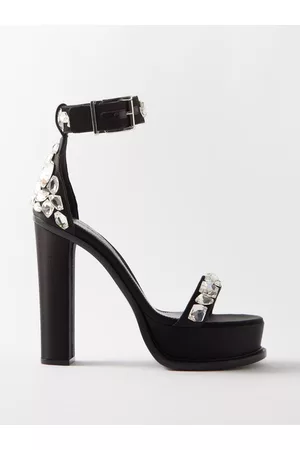 Alexander McQueen 120 Crystal-embellished Satin Platform Sandals - Womens - Black Silver