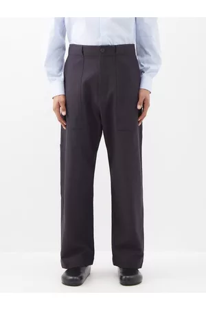 STUDIO NICHOLSON Men Wide Leg Pants - Strata Cotton-blend Wide-leg Trousers - Mens - Navy