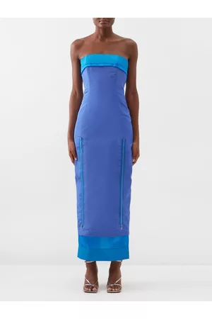 Christopher John Rogers Women Evening Dresses - Colour-block Layered Silk-faille Gown - Womens - Blue