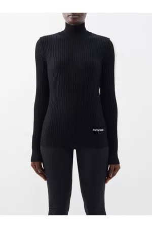 Moncler Women Blouses - Contrast-sleeve Ribbed Wool Sweater - Womens - Black White