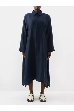 ‎Eskandar‎ Oversized Linen Shirt Midi Dress - Womens - Dark Navy
