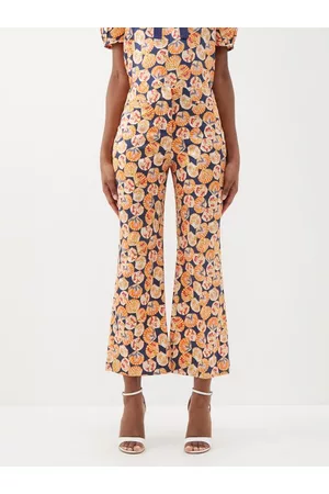 SALONI Capri Shell-print Silk-blend Cropped Trousers - Womens - Multi