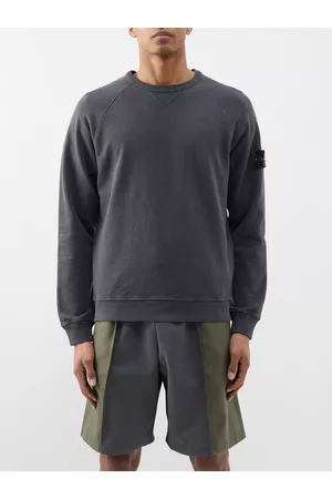 Stone Island Logo-patch Crew-neck Cotton-jersey Sweatshirt - Mens - Charcoal