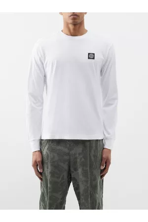 Stone Island Men Long Sleeved T-Shirts - Logo-embroidered Jersey Long-sleeved T-shirt - Mens - White