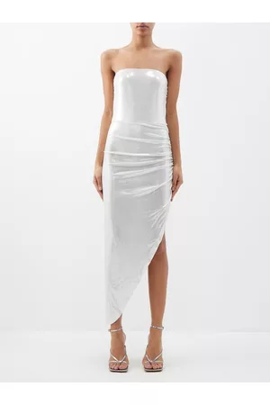 Norma Kamali Asymmetric-hem Satin Dress - Womens - Silver White