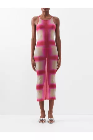 Rick Owens Women Printed & Patterned Dresses - Racerback Plaid-print Jersey Midi Dress - Womens - Pink Print