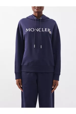 Moncler Women Sweats - Logo-embroidered Cotton-jersey Hoodie - Womens - Navy