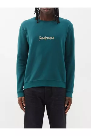 Saint Laurent Flocked-logo Cotton-jersey Sweatshirt - Mens - Green