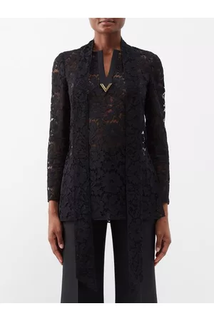 VALENTINO GARAVANI Women Lace-up Tops - V-gold Floral-embroidered Lace Blouse - Womens - 01bk