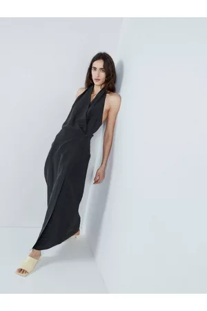 Raey Women Halter Neck Dresses - Wrap Linen And Silk-blend Halter Dress - Womens - Black