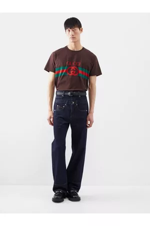 Gucci Men T-Shirts - Logo-print Cotton-jersey T-shirt - Mens - Brown Multi