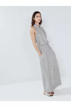 Raey Women Halter Neck Dresses - Wrap Linen Halter Dress - Womens - Grey