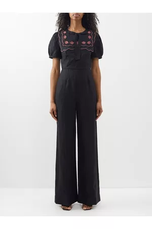 SALONI Women Jumpsuits - Marlow Shell-embroidered Linen Jumpsuit - Womens - Black
