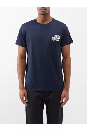 Moncler Men T-Shirts - Double Logo Cotton-jersey T-shirt - Mens - Navy