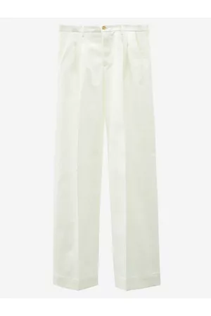 Umit Benan B+ Men Wide Leg Pants - Wide-leg Pleated Cotton Trousers - Mens - White