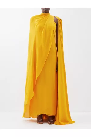 JOHANNA ORTIZ Camino Iluminado Detachable-cape Silk Gown - Womens - Yellow