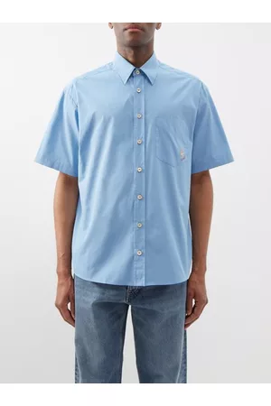 Gucci Pig-embroidered Cotton-poplin Shirt - Mens - Light Blue