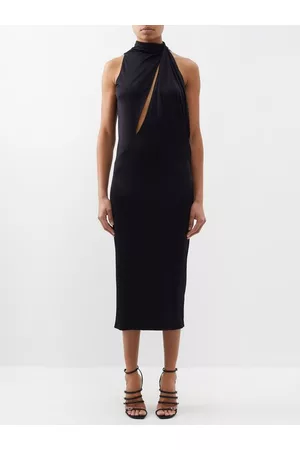 VERSACE Women V-Neck Dresses - High-neck Keyhole-cutout Jersey Midi Dress - Womens - Black
