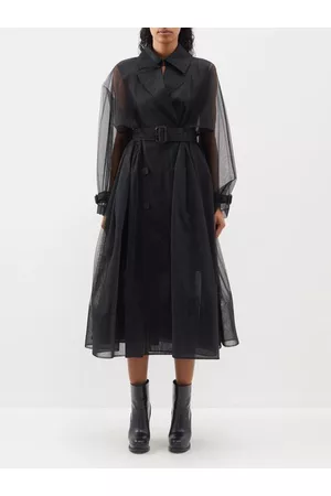 Alexander McQueen Women Trench Coats - Puff-sleeve Mesh Trench Coat - Womens - Black