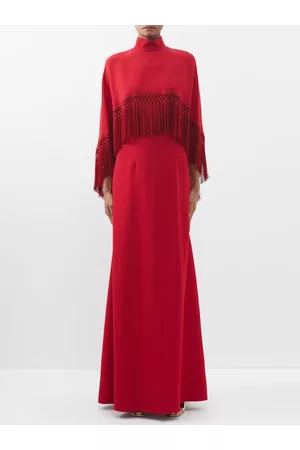 ANDREW GN Women Evening Dresses & Gowns - Caped Fringe-trim Cady-crepe Gown - Womens - Red