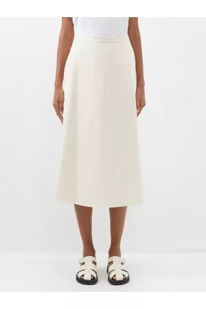 Moncler Women Midi Skirts - High-rise Cotton-twill Midi Skirt - Womens - Ivory