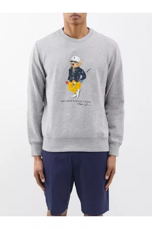 Ralph Lauren Men Sports Hoodies - Bear-print Cotton-blend Sweatshirt - Mens - Heather Grey