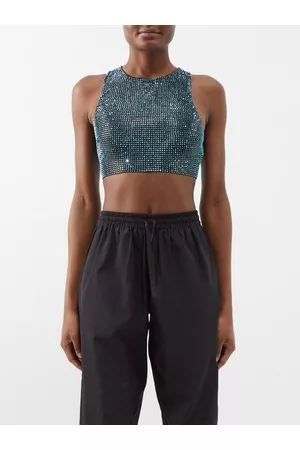 Moncler Women Crop Tops - Sequinned Jersey Cropped Top - Womens - Black
