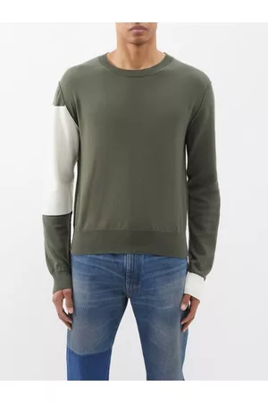 Maison Margiela Men Sports Hoodies - Two-tone Cotton-jersey Sweatshirt - Mens - Green