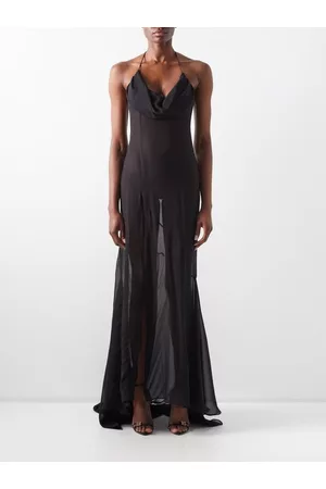 Alessandra Rich Women Halter Neck Dresses - Halterneck Side-slit Silk-georgette Gown - Womens - Black