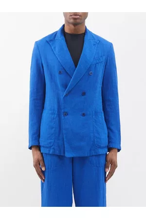 BARENA Men Blazers - Peak-lapel Cotton-blend Suit Jacket - Mens - Blue