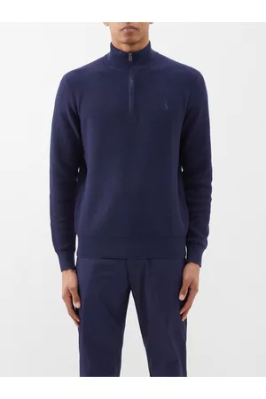 Ralph Lauren Men Sports Hoodies - Quarter-zip Cotton-blend Sweater - Mens - Navy