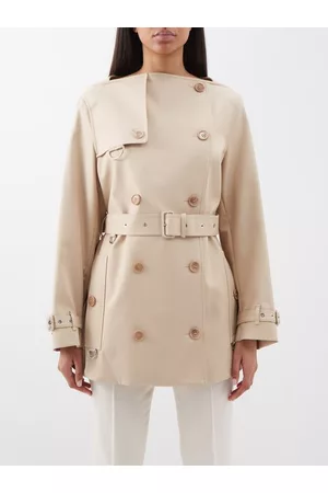 Burberry Women Trench Coats - Collarless Double-breasted Cotton-twil Trench Coat - Womens - Beige