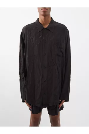 Balenciaga Men Shirts - Creased Logo-jacquard Silk Shirt - Mens - Black