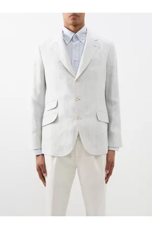 Brunello Cucinelli Men Blazers - Striped Linen Blazer - Mens - Light Grey