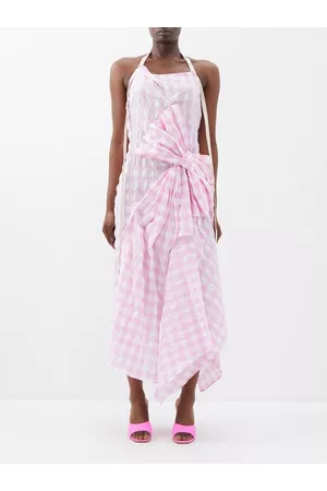 Acne Studios Women Casual Dresses - Davita Oversized-bow Checked Halterneck Dress - Womens - Pink White