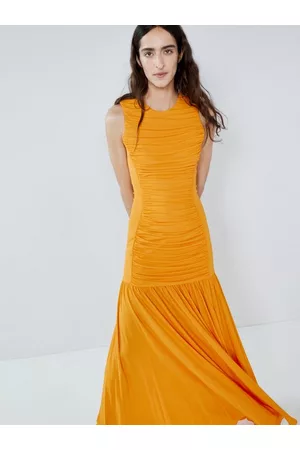 Raey Women Casual Dresses - Ruched Side Jersey Dress - Womens - Orange