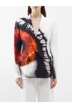 Alexander McQueen Women Double Breasted Jackets - Amber Iris-print Double-breasted Cady Suit Jacket - Womens - White Multi