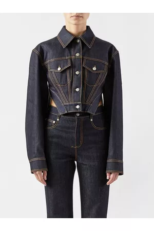 Alexander McQueen Women Denim Jackets - Cropped Denim Jacket - Womens - Dark Denim